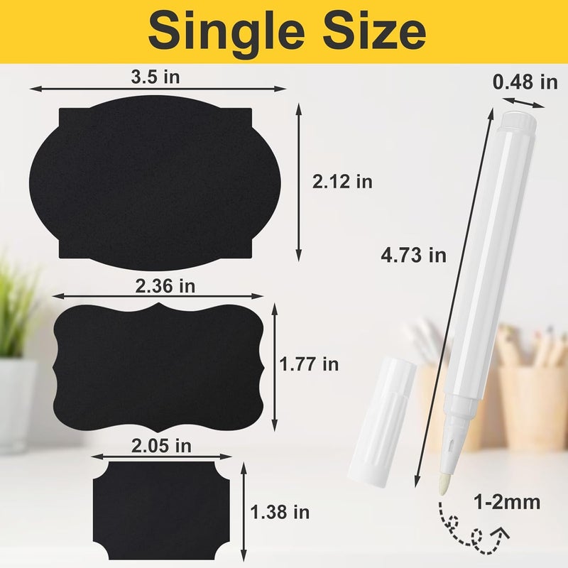 JEFURE 120 Pcs Chalkboard Labels for Storage Bins, Waterproof, Reusable Chalk Tag for Mason Jar, Party Decoration, Craft Rooms, 2 Liquid Chalk Markers - Image 2
